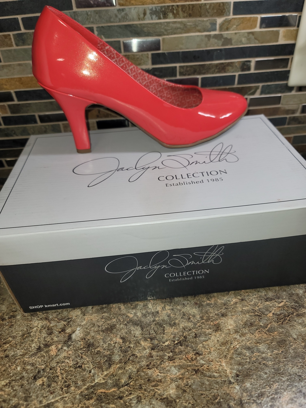 Jaclyn Smith Coral Patent Mid Heel Pump